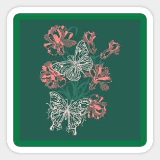 Pink and Teal Butterflies and Flowers Sticker